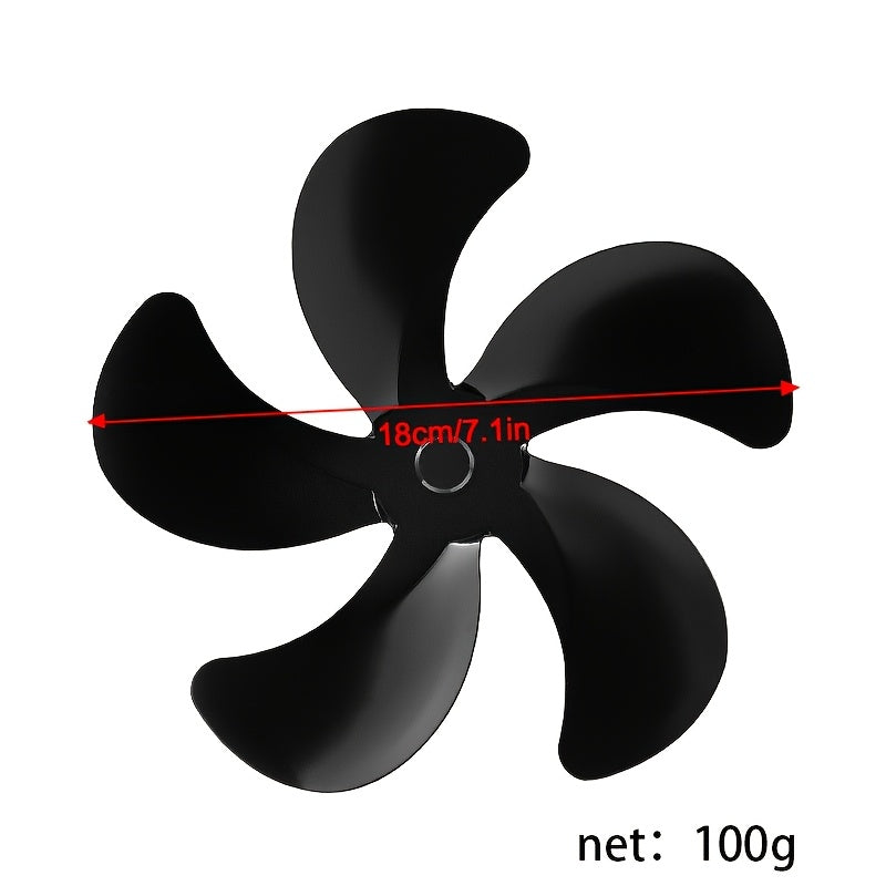 Replacement blades made of heat-driven aluminum alloy for a 5-blade stove fan, designed for wood burning fireplaces. These accessories are compatible with the fan to keep it running efficiently.