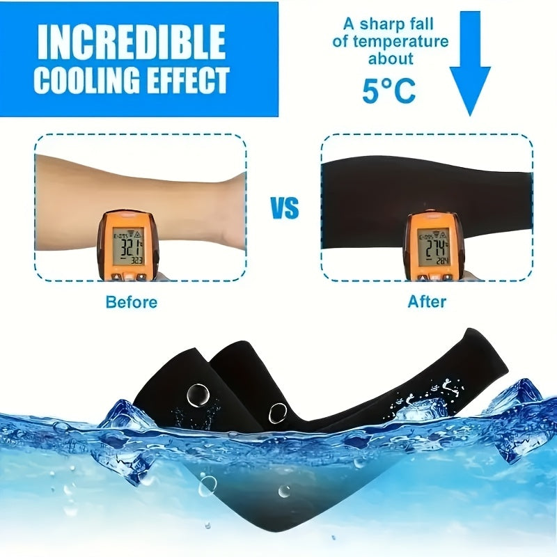 1 Pair Cooling Arm Covers for UV Protection and High Elasticity, made from breathable polyester for various outdoor activities. Solid color with stretch fit design suitable for driving