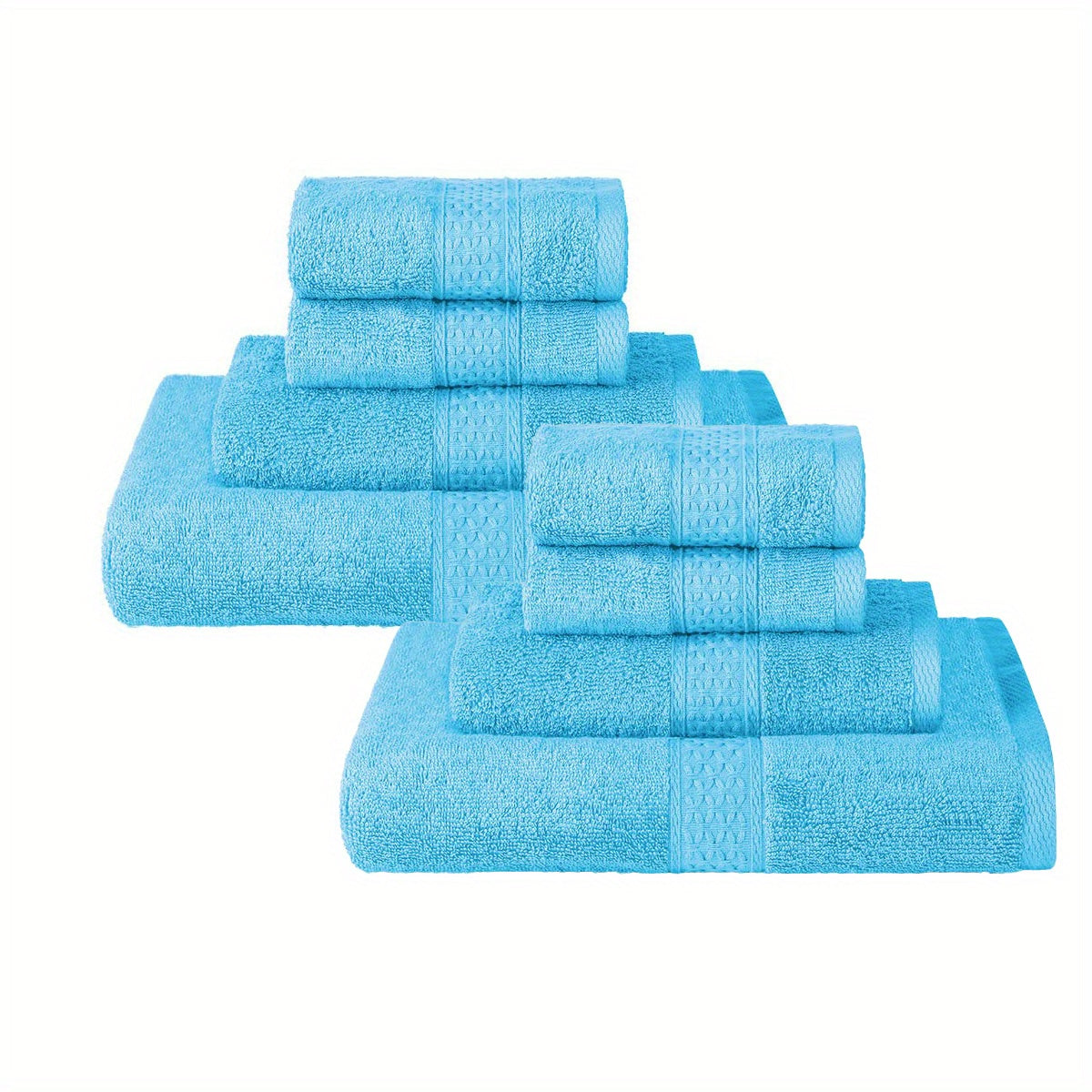 8-piece set of solid color towels, including 2 bath towels, 2 hand towels, and 4 washcloths. Soft, absorbent, and ideal for bathroom use.