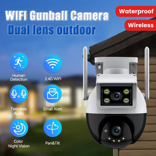 Versatile Security Camera: Outdoor Wireless Waterproof WiFi Surveillance System with High-Definition Dual Lenses, Auto-Rotate Pan Tilt, Night Vision, Motion Detection, Two-Way Audio Communication