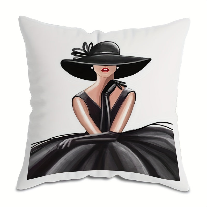 This elegant pillowcase features a French style double-sided retro noble lady portrait design. Made with 100% polyester, this woven decorative square cushion cover comes with a zipper for easy removal and is machine washable. Measuring 44.96 x 44.96 cm