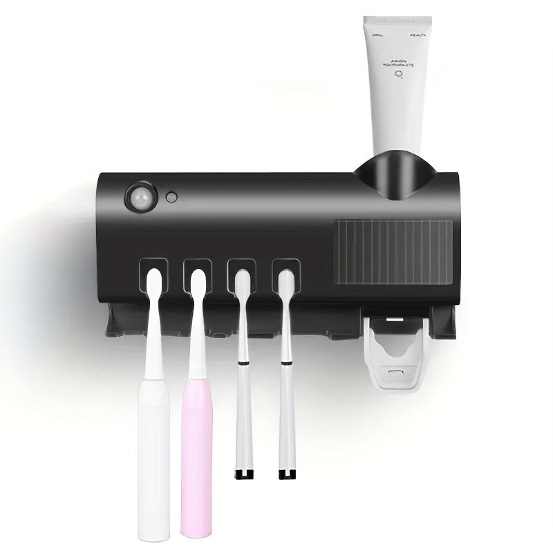 COP ROSE Wall-Mounted Toothbrush Holder with Smart Toothpaste Dispenser, USB Charging, No Drilling Needed, Rechargeable Battery, ≤36V Operating Voltage.