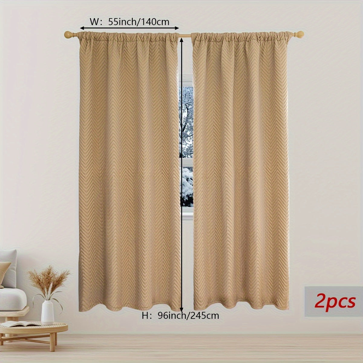 Stay warm and cozy this winter with our 2-piece set of thick curtains. These soundproof and windproof blackout drapes feature a stylish geometric twill weave and are made from 100% polyester. They are designed with a rod pocket and can also be hung using