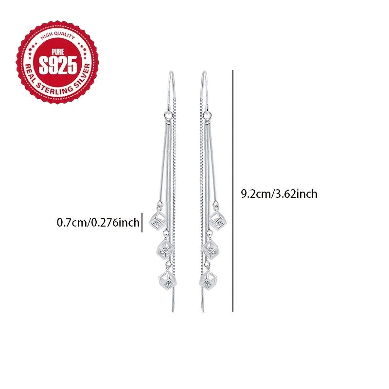 A set of women's fashion stud earrings, featuring long tassels and square hooks, perfect for a summer seaside wedding. Made of hypoallergenic 925 silver, these lightweight earrings are suitable for daily wear, wedding banquets, seaside vacations