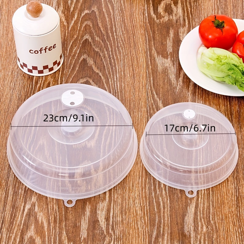 Two pieces of microwave oven fresh-keeping covers that also double as anti-splash bowl covers made of transparent plastic, ideal for maintaining freshness in the kitchen and household.