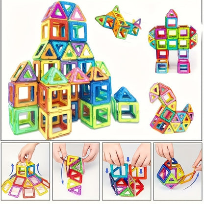 Large magnetic building block set with 58 or 119pcs, perfect for educational play and creativity. Construct various shapes, durable, ideal gift for holidays and birthdays.