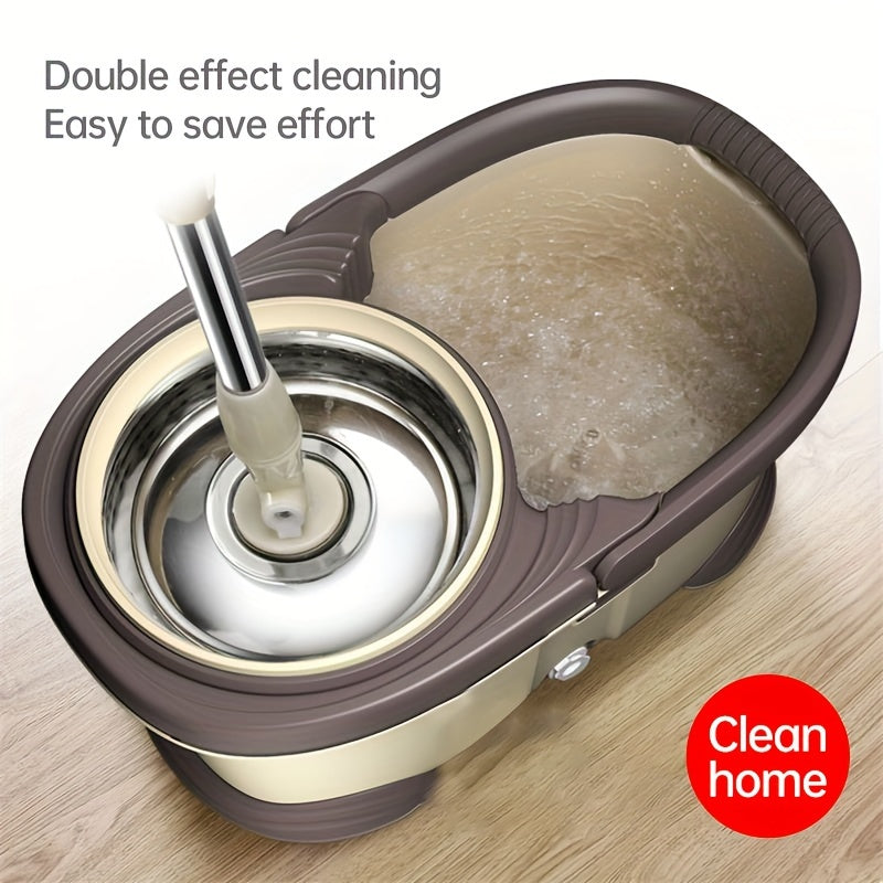 The Lazy Magic Mop Bucket Set includes an automatic rotating mop and 3 replacement heads. The hands-free wooden floor cleaning set features a super fine fiber pad for a thorough clean. The board mop with bucket makes cleaning floors a breeze.