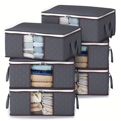 Six-Pack of Classic Style 35L Fabric Under-Bed Storage Bags featuring a Waterproof Flip Top and Reinforced Handle - Versatile Square Organizers for Clothing, Blankets, Linens, Pillows, Jumpers, and Toys.