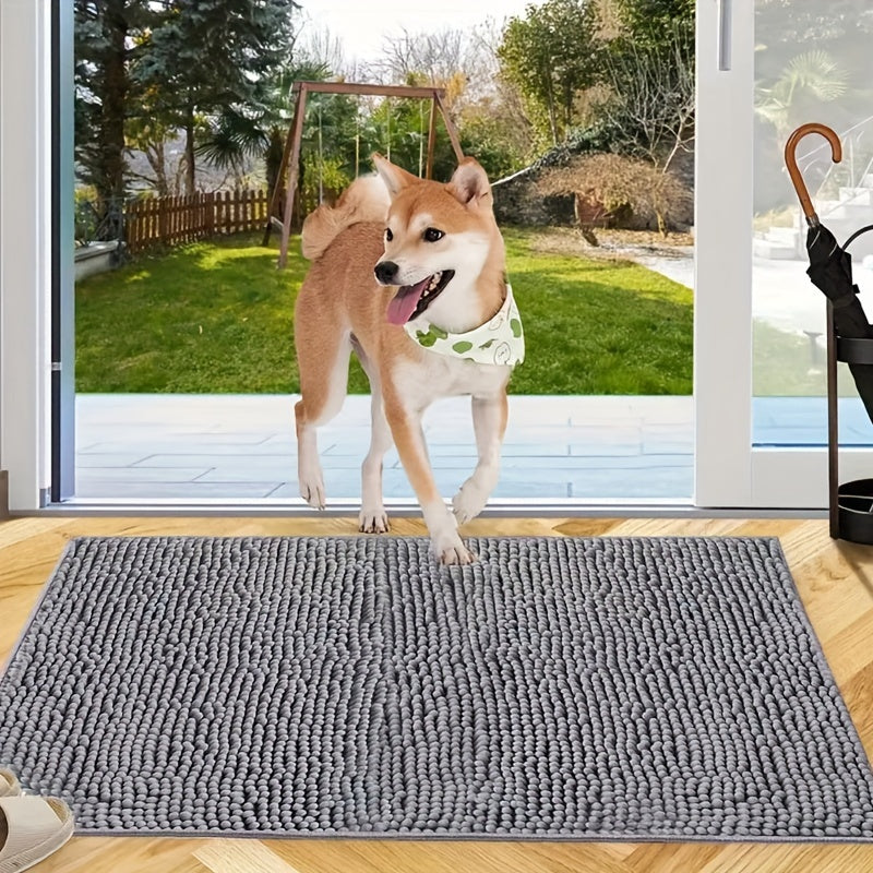 Microfiber dog door mat absorbs moisture and dirt, is non-slip, washable entryway rug for indoor floors.