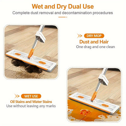 The Ultimate Mop & Bucket Set - Featuring a Convenient Dispenser, Foldable Design, Refillable Microfiber Pads, Hands-Free Washing Handle, and 360° Rotating Flat Mop for Both Wet and Dry Cleaning - Perfect for Keeping Your Kitchen, Bathroom, and Living