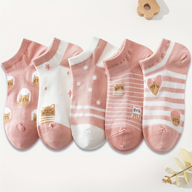 10 pairs of cute, comfy, and breathable cat pattern sports socks for women.