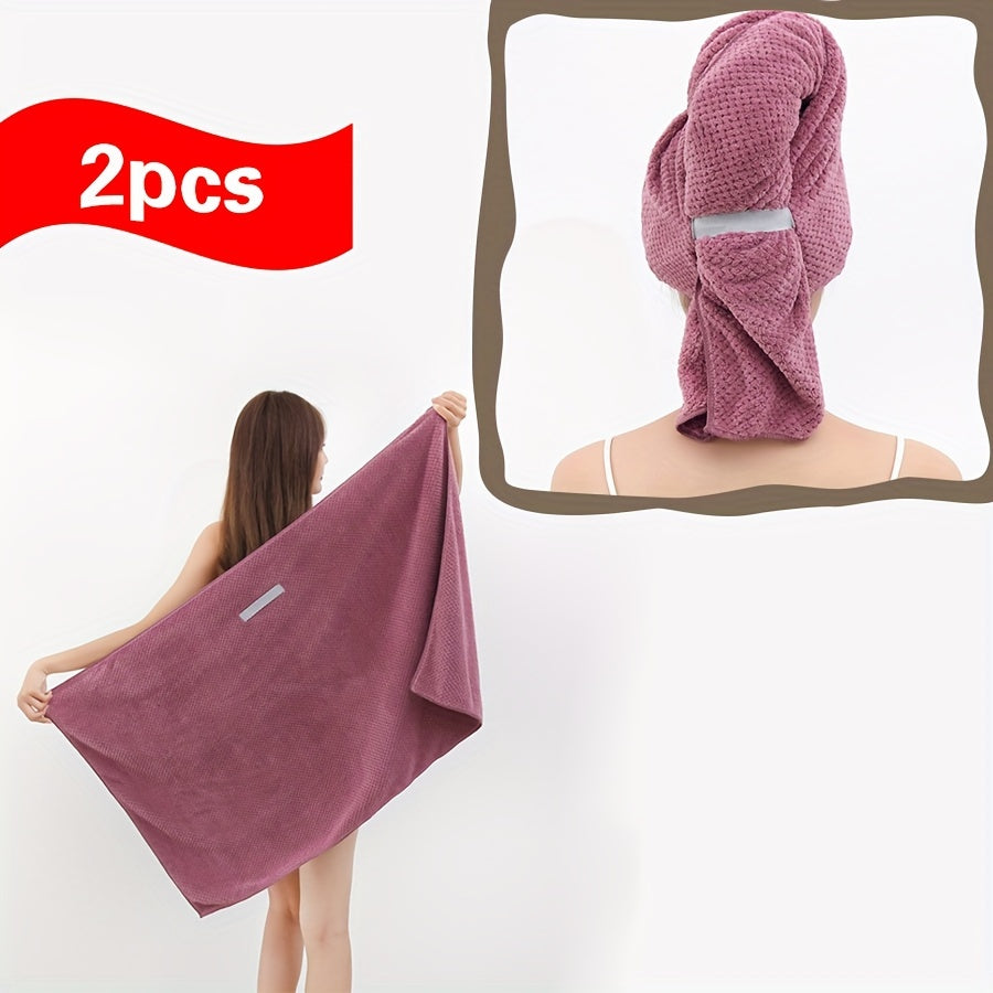 Fast-drying microfiber hair towel for women with long, thick, and curly hair. Soft coral fleece material with elastic band for everyday comfort. Beige textured design for quick drying.