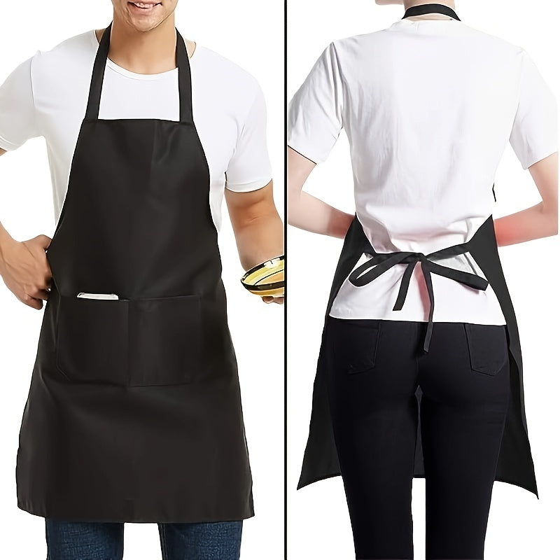 Waterproof adjustable polyester apron with pockets in red, black, and pink. Ideal for cooking, BBQ, and salon use. Great for BBQ essential gear.