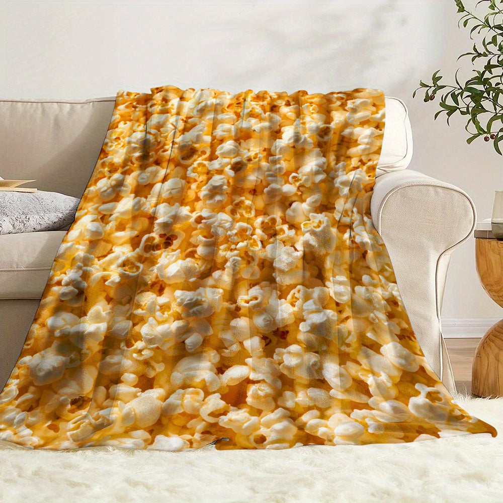 Soft and Cozy Popcorn-Themed Flannel Throw Blanket - Ideal for Napping, Camping, Travel, and Home Decor - Great Gift for Food Lovers