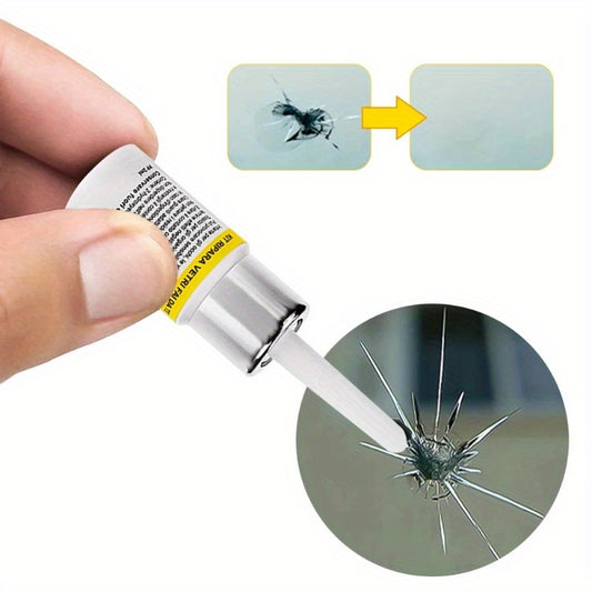 Do-it-yourself repair kit for car windshield and phone screens using glass curing glue to restore scratches and cracks.