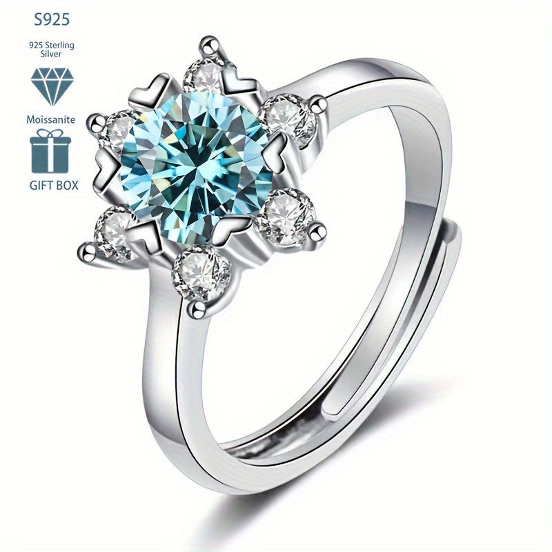 Exquisite 1CT Moissanite Star Engagement Ring in Elegant S925 Silver - Ideal for Weddings & Special Events, Offered in 5 Stunning Colors for Christmas, Valentine's Day, Snowflake Party, with a Touch of Luxury and Classic Sophistication, Featuring