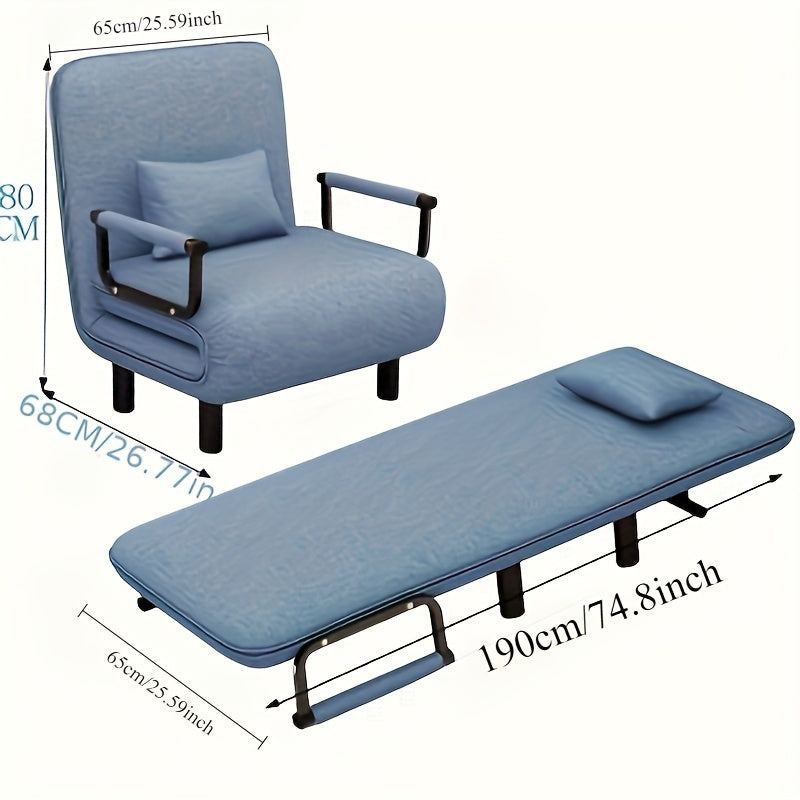 Convertible sleeper chair with 5 adjustable backrests, lumbar pillows, hidden metal legs, perfect for living room or home office as a foldable sofa bed.