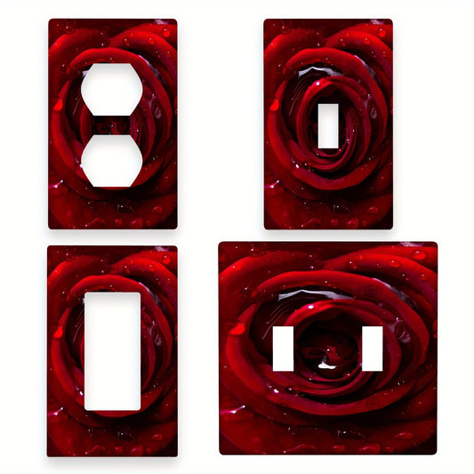 1pc ACOZUHSE Fresh Red Rose Light Switch Cover, suitable for various rooms and indoor/outdoor use.