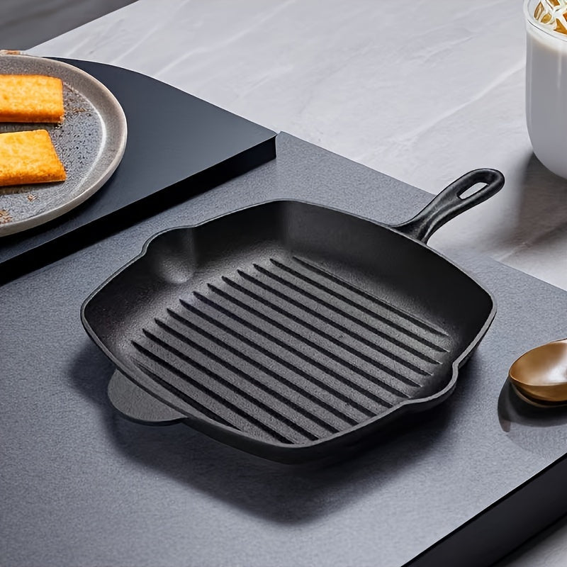 Kitchen Legend presents a premium non-stick cast iron skillet that is perfect for cooking steak and fish. With its thickened flat bottom, this skillet is ideal for use in both home kitchens and restaurants.