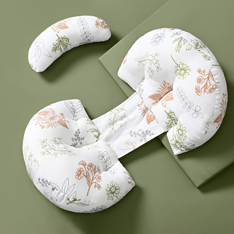 U-Shaped Maternity Pillow with Floral Print, Providing Belly Support for Side Sleeping and Waist Protection