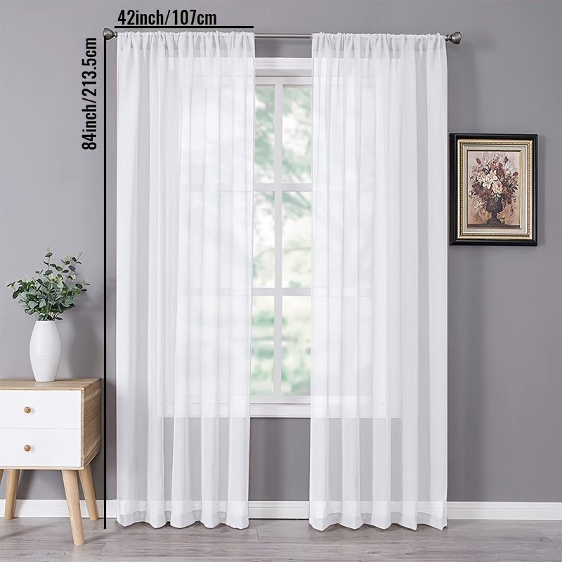 Set of 2 Linen Textured Semi-Sheer White Kitchen Curtains, Cafe Curtain Tiers with a Boho Farmhouse design. Perfect for Bedroom, Living Room, Home Decor, Basement Window or RV Camper.