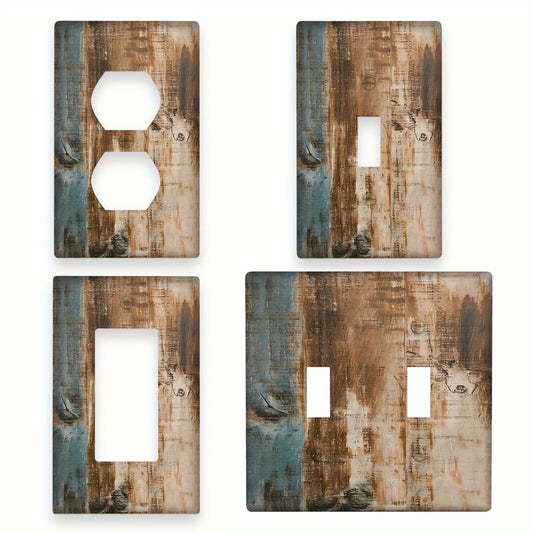 Rustic brown wood light switch cover, distressed design with animal prints, easy installation, perfect for farmhouse bedroom decor.