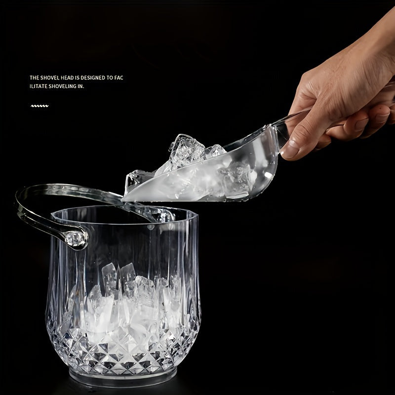 1 piece transparent plastic ice bucket with handle, ice pliers, and beverage tub for parties and drinks, ideal for cocktail bars.