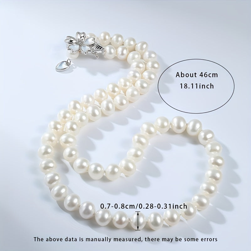 MUFAN Elegant Freshwater Pearl Necklace - Features 7-8mm Natural Pearls, S925 Silver with Gift Box, Ideal for Everyday Wear and Special Events, High-Quality Brand, Natural Imperfections and Color Variations in Patterns