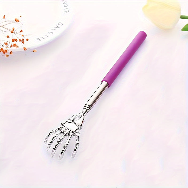 Portable stainless steel back scratcher with extendable claw design for personalized comfort.