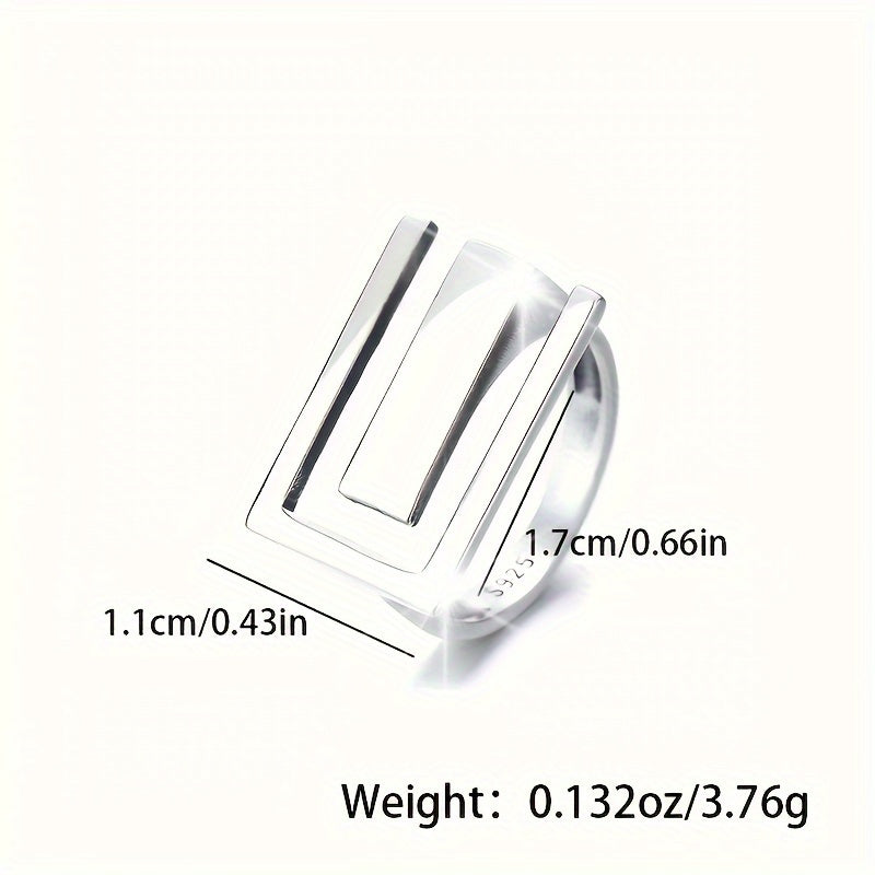 Versatile 925 Sterling Silver Adjustable Geometric Open Ring for Daily Wear as a Stylish Jewelry Accessory