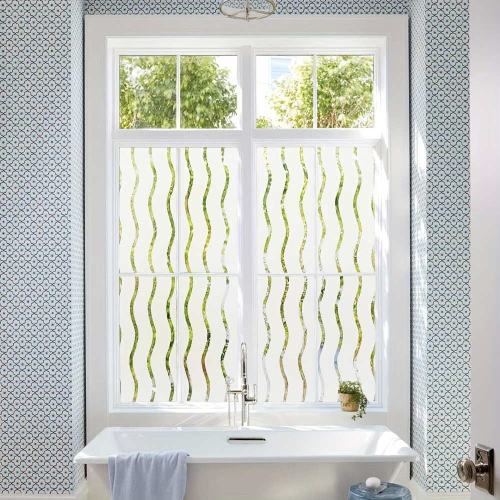 Window Film with Wave Pattern Design, Static Clings to Glass, Provides Privacy, Decorative Window Sticker for Home