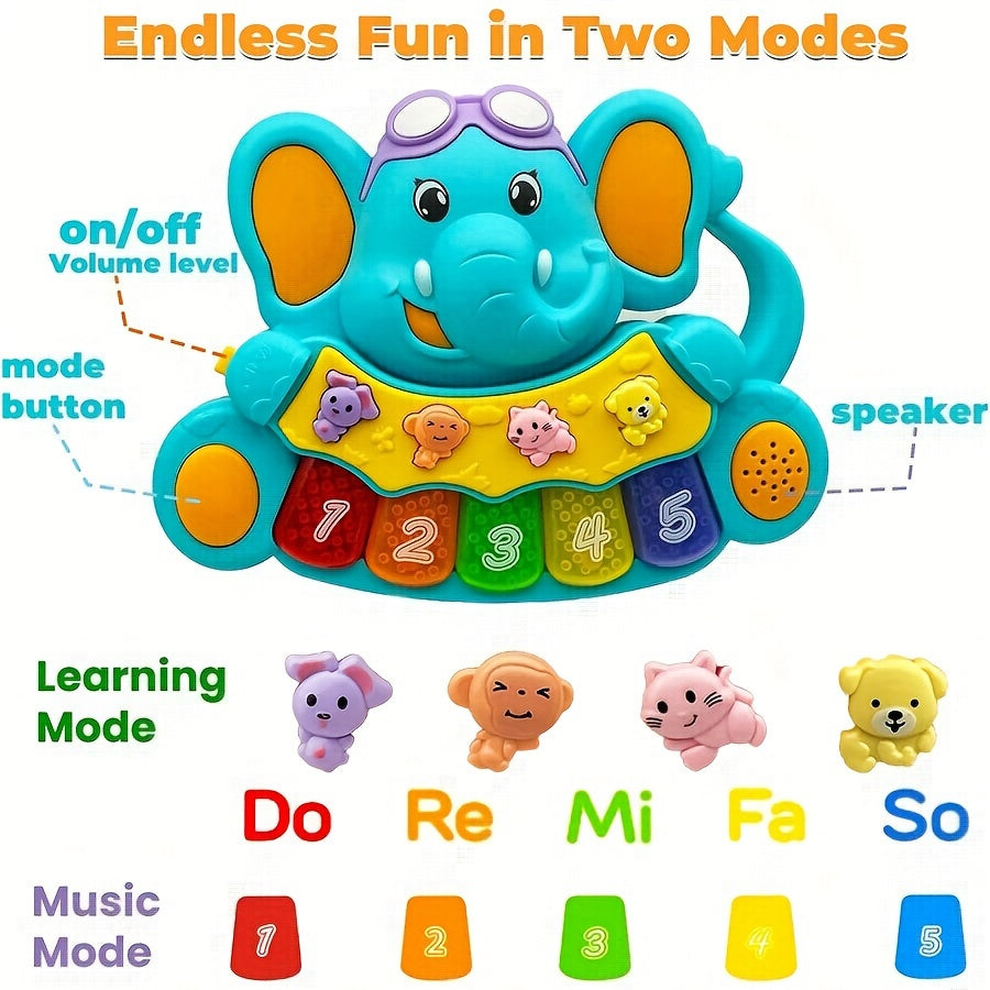 CATNA BUTY Elephant-Themed Youngsters Piano Toy - Musical Keyboard for Kids 18+ Months, Battery Operated, ABS Material, Ideal Gift for Boys & Girls, Blue/Yellow Color Scheme