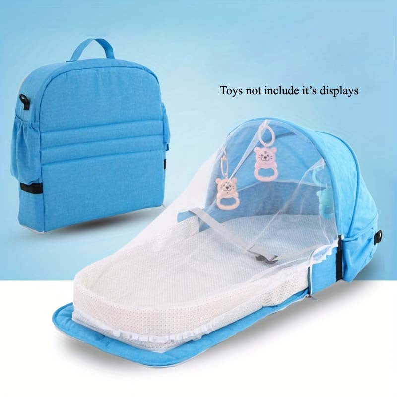 Portable Baby Bassinet: The Ultimate All-in-One Solution for Traveling with Your Newborn! Includes Foldable Design, Mosquito Net, Lounger, Crib, and Bonus Toys for a peaceful and comfortable sleep on the go!