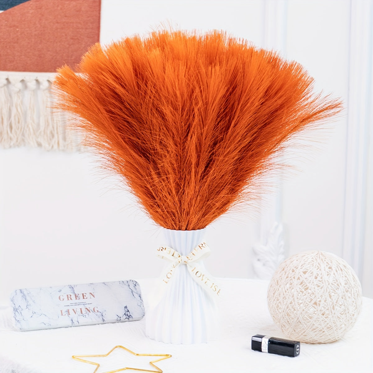 Artificial Reed Pampas Flower Set includes 5pcs of 42.93cm Single Fork Pampas Grass Perfect for Bohemian Decor and Holiday Events Easy to Use and Durable for Indoor Living Room Decoration