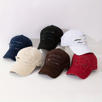 1pc Embroidered Baseball Cap with Hole, Washed, Lightweight, Hand Wash or Dry Clean, Solid Color, Spring Festival Valentine's Day Gift