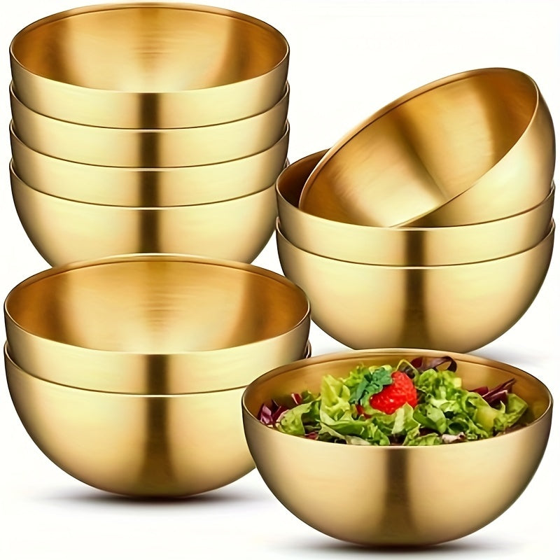 Stainless steel salad bowls set, rust-resistant, versatile for fruit, pasta, and baking.