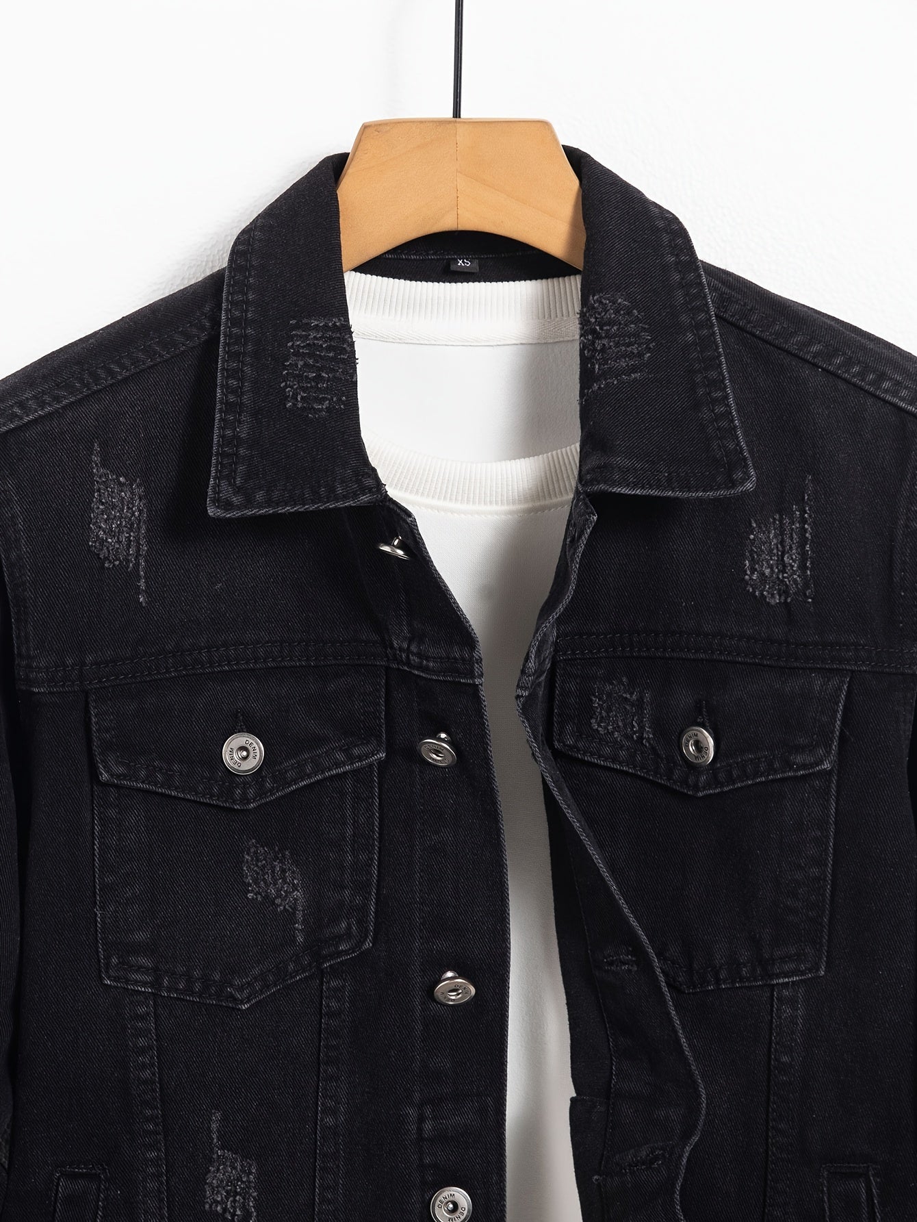 Men's Classic Denim Jacket - Casual, Non-Stretch Cotton Blend, Machine Washable with Lapel Collar