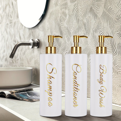 3pc 500ml shampoo & conditioner dispenser set with stylish pump bottles for bathroom storage, durable and leak-proof design that won't fade.