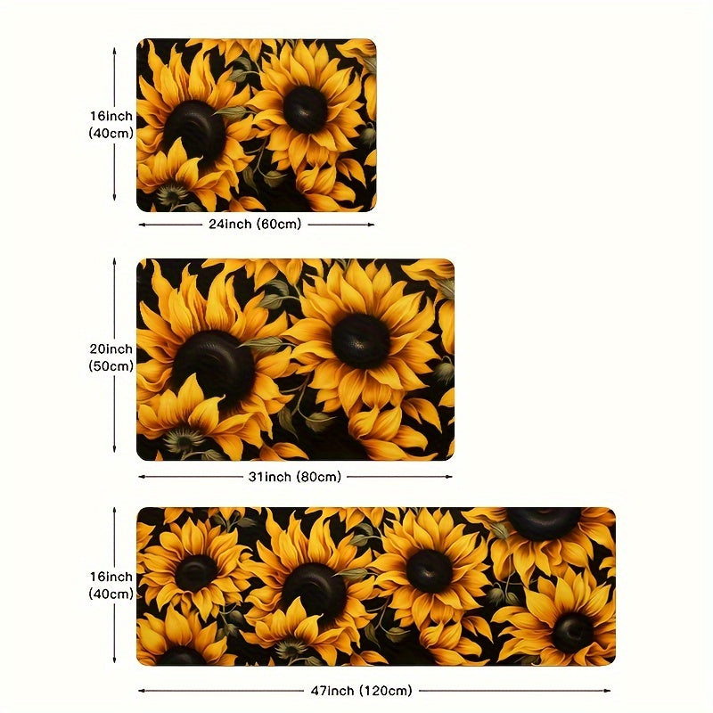 Sunflower Pattern Rug with Non-Slip Backing - Perfect for Kitchen, Bathroom, and Outdoor Use, Easy to Clean Machine Washable Polyester Mat, Ideal for Toilet or Bath Mats, Features a Cheerful Sunny Floral Design, Adds a Lovely Touch to Your Bathroom Decor