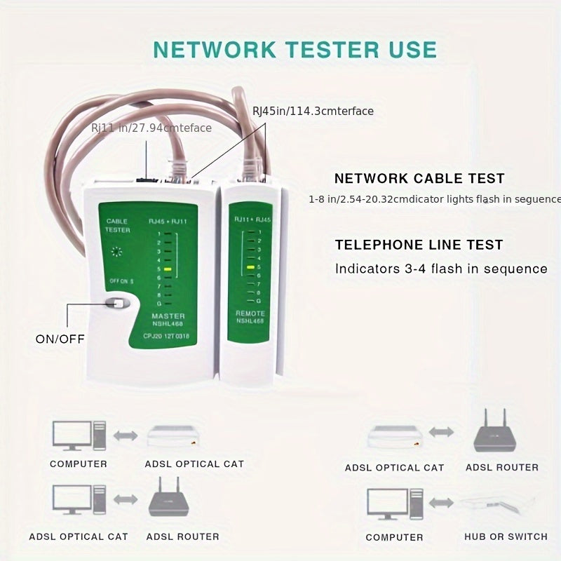 11-in-1 portable network tool kit for Cat5, Cat5e, and Cat6 cables, including Ethernet cable crimper, connectors, cable tester, and punch down tool.