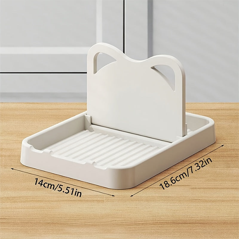 Creative Cat Ear Pot Lid Rack with Foldable Wall Hanging Spoon Storage Organizer, Countertop Multi-functional Vertical Holder Stand for Spatula, Pot Lid, and Cutting Board. Perfect for Organizing and Storing Kitchen Accessories.