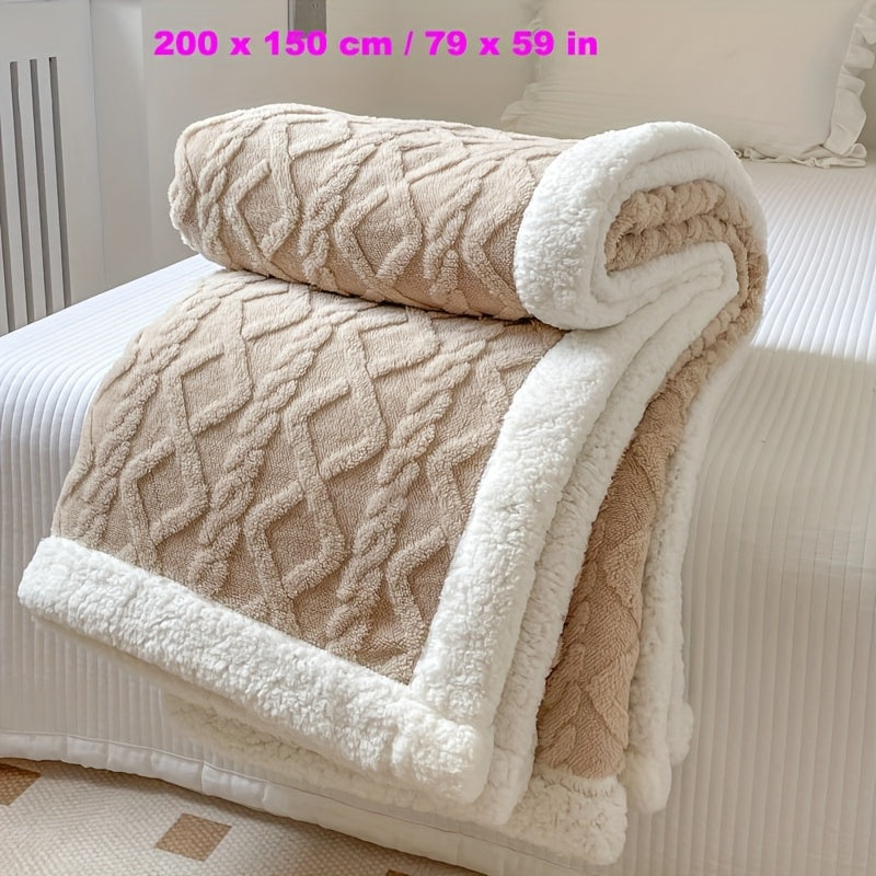 Luxurious Champagne Microfiber Blanket with Elegant 3D Diamond Pattern - Lightweight, Fluffy, Ideal for All-Season Comfort and various uses.