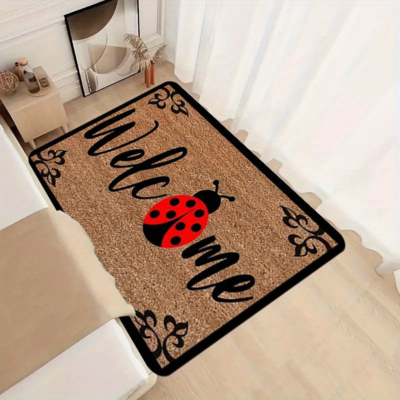 Welcome your guests with the cute Ladybug Print Door Mat, featuring a 1.1cm thickness for non-slip durability. Made from machine washable, stain-resistant polyester fiber, this entryway rug is perfect for the kitchen, living room, foyer, balcony, or