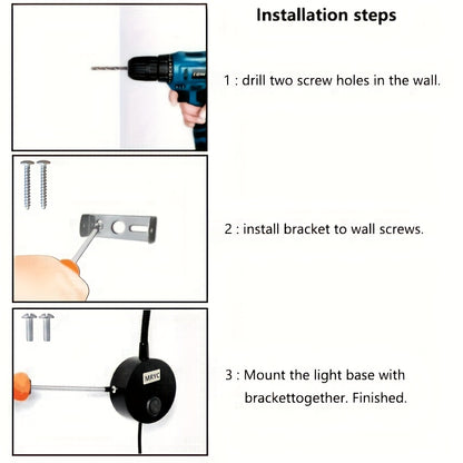 Wall-mounted reading light with flexible goose neck LED spotlight, plug and switch, suitable for bedroom, bedside, office, workbench, studio.