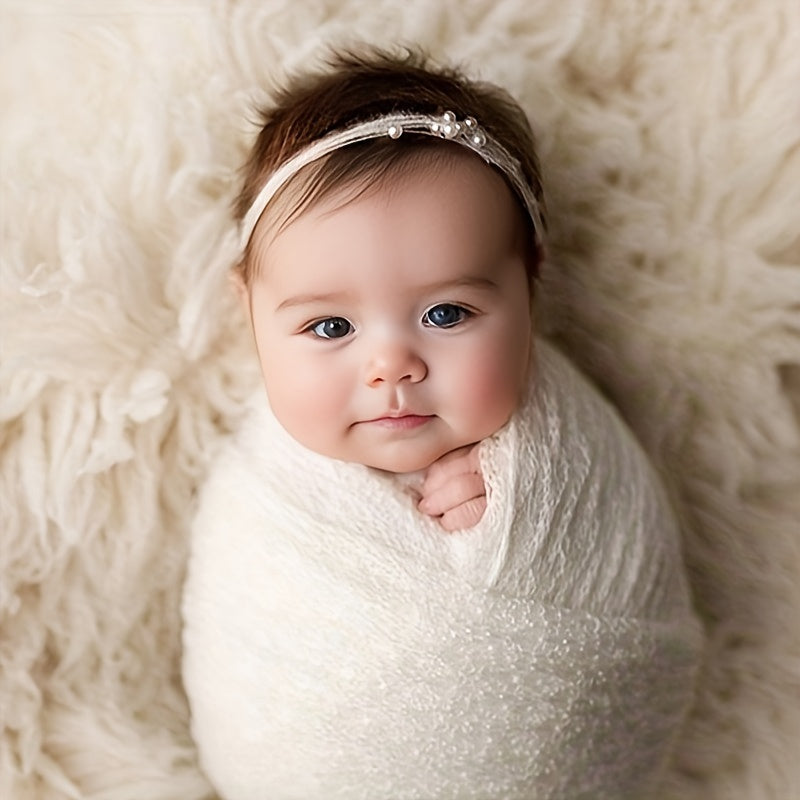 Knitted Baby Wrap Set with Pearl Hair Accessories - Perfect Gift for Christening, Photography Props, and Seersucker Wrap