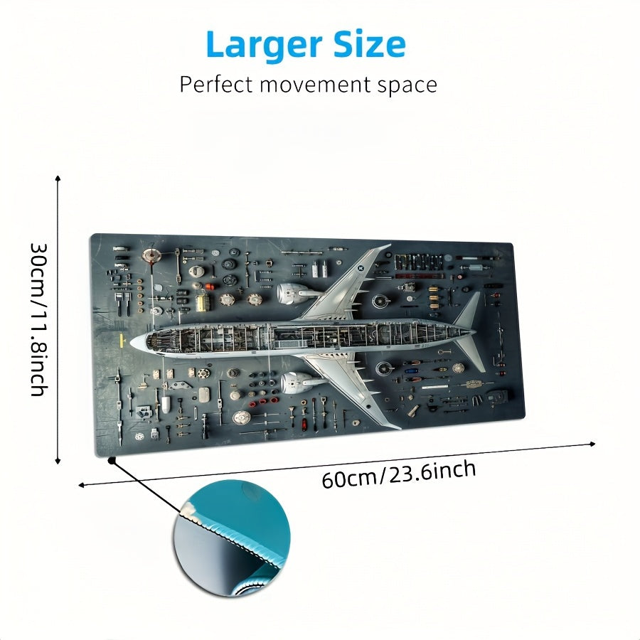 Oversized airplane blueprint design mouse pad with stitched edges and non-slip base. Durable rubber material with special non-slip feature.