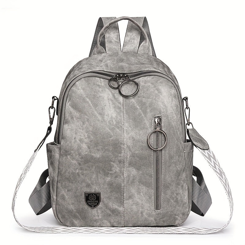 Women's faux leather backpack with adjustable straps, solid color, zipper closure, polyester lined, edge painted - occasion-ready.