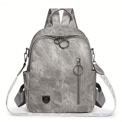 Women's faux leather backpack with adjustable straps, solid color, zipper closure, polyester lined, edge painted - occasion-ready.