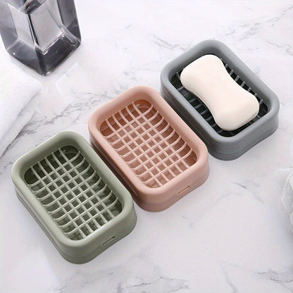 Stylish and Sturdy Solid Color Soap Dish with Drain - No Electricity Required, Ideal for Organizing Your Bathroom