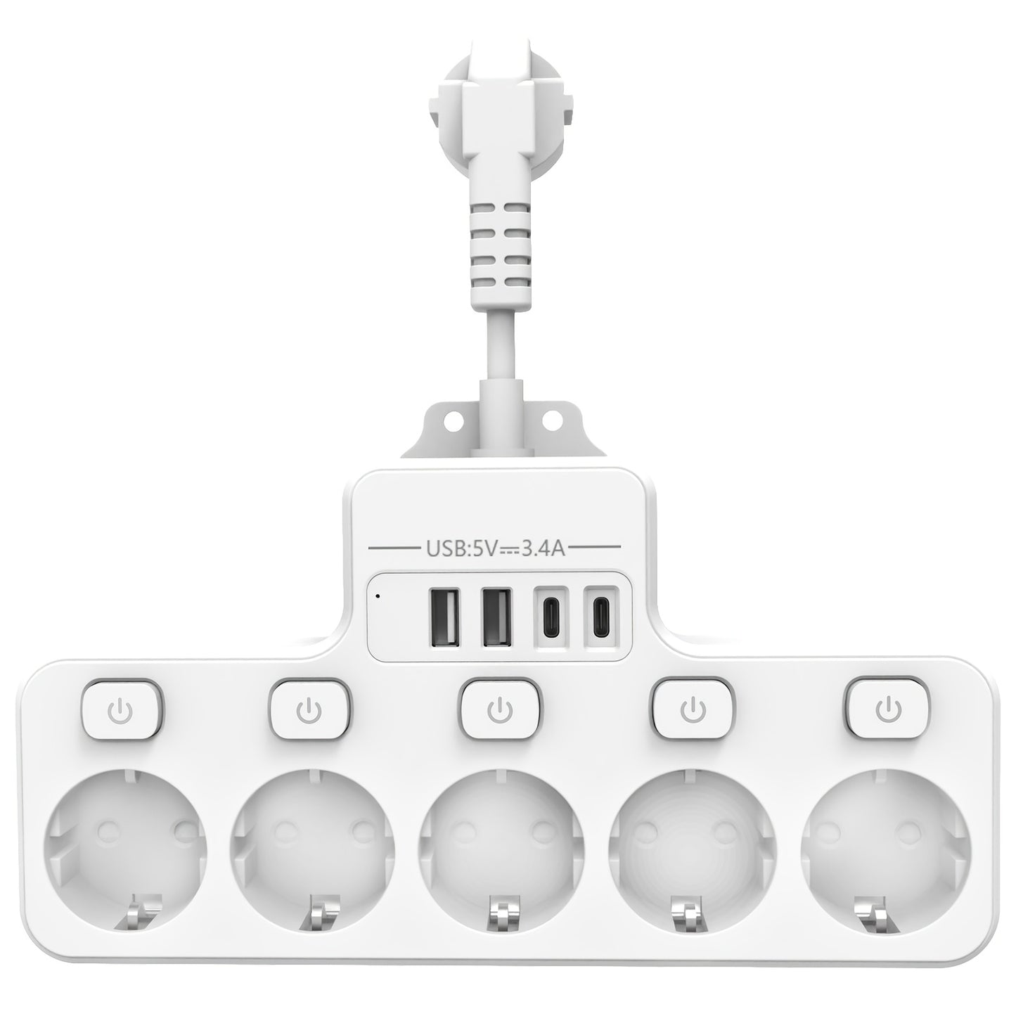 European Style Power Socket with Switch, USB Charger, and Fireproof Design for Multiple Rooms.